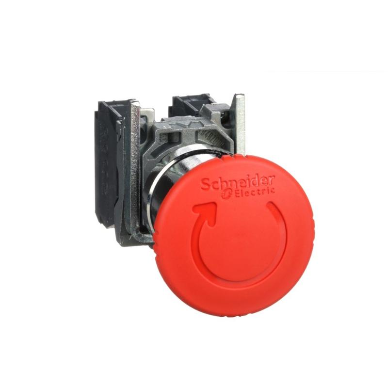 Schneider Electric Emergency stop switching off, metal, red mushroom, Ø40, Ø22, trigger latching turn to release, 1 NO + 1 NC, manufacturer catalog image