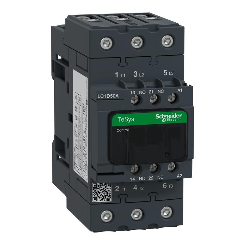 Schneider Electric TeSys D contactor - 3P(3 NO) - AC-3 - <= 440 V 50 A - 230 V AC 50/60 Hz coil, manufacturer catalog image