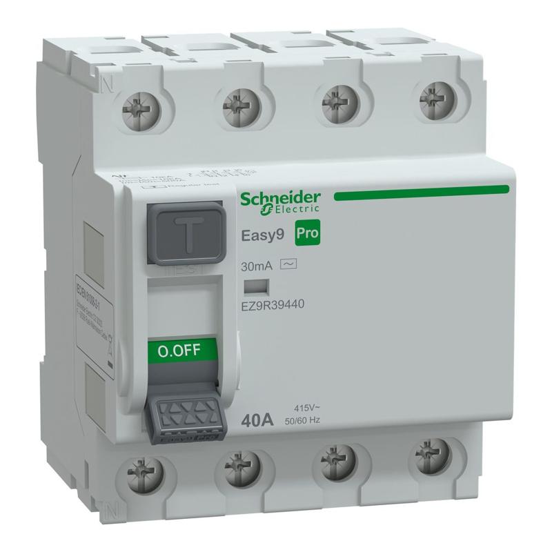Schneider Electric Residual current circuit breaker(RCCB), Easy9 Pro, 4P, 40A, AC Type, 30mA, manufacturer catalog image