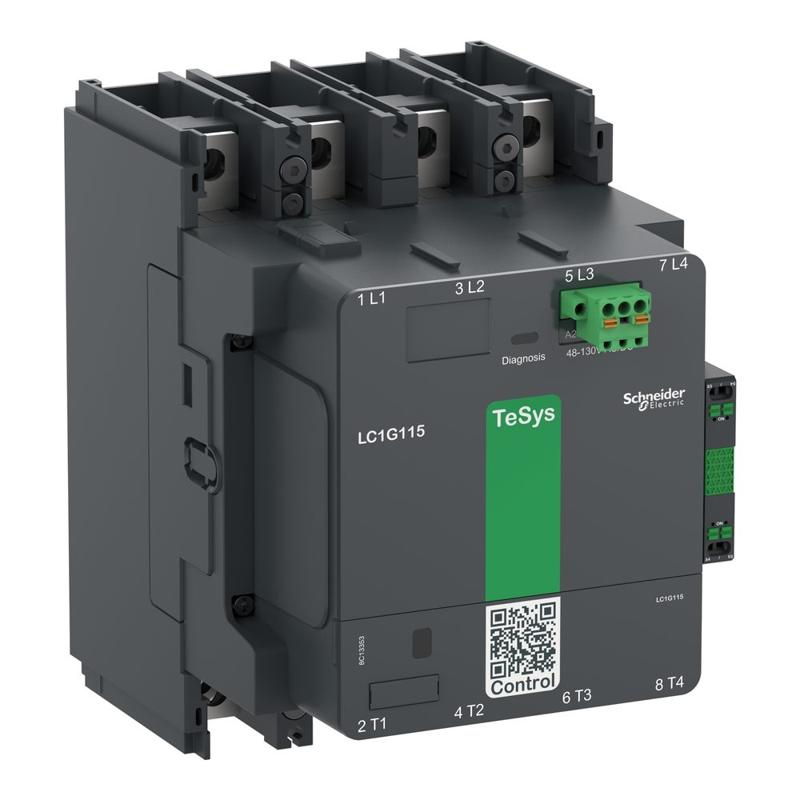 Schneider Electric High power contactor, TeSys Giga, 4 pole (4NO), AC-1 <=440V 305A, standard version, 100…250V wide band AC/DC coil, manufacturer catalog image