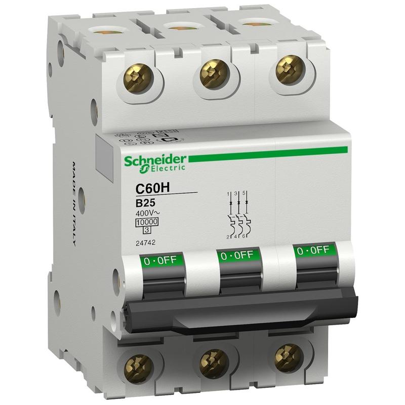 Schneider Electric C60 - circuit breaker - C60H - 3P - 10A - B curve, manufacturer catalog image