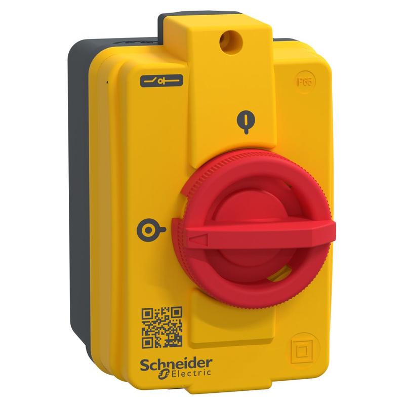 Schneider Electric Enclosed switch disconnector,TeSys Control,for ON/emergency stop,16A,IP65,compact size, manufacturer catalog image