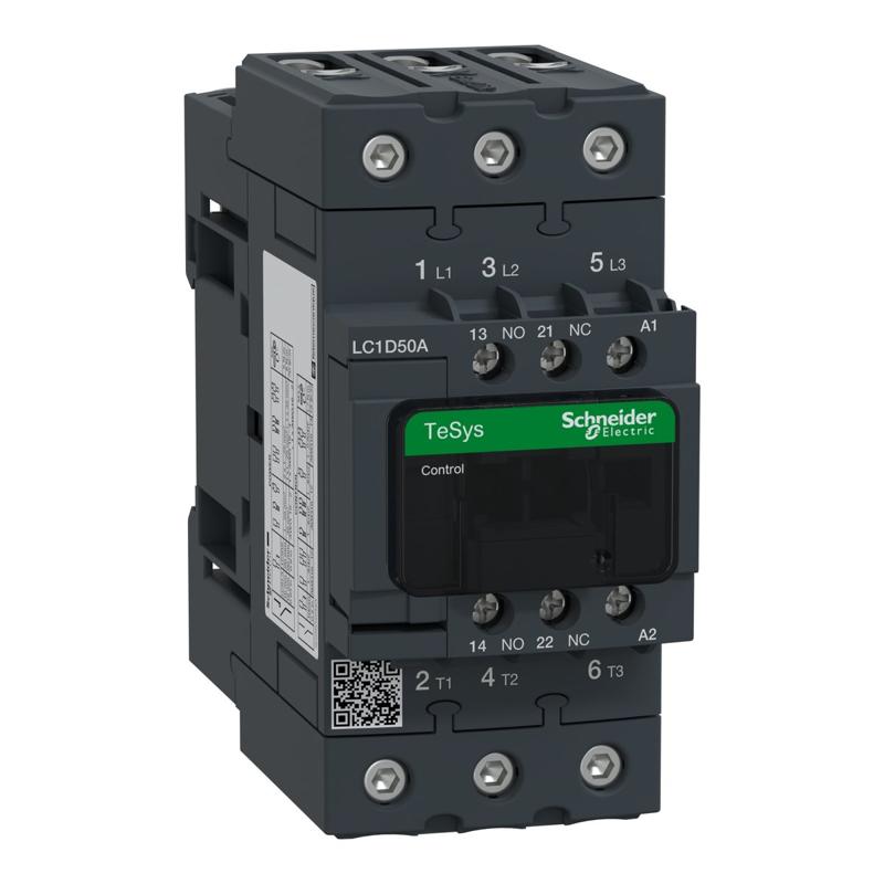 Schneider Electric TeSys D contactor - 3P(3 NO) - AC-3 - <= 440 V 50 A - 48 V AC 50/60 Hz coil, manufacturer catalog image