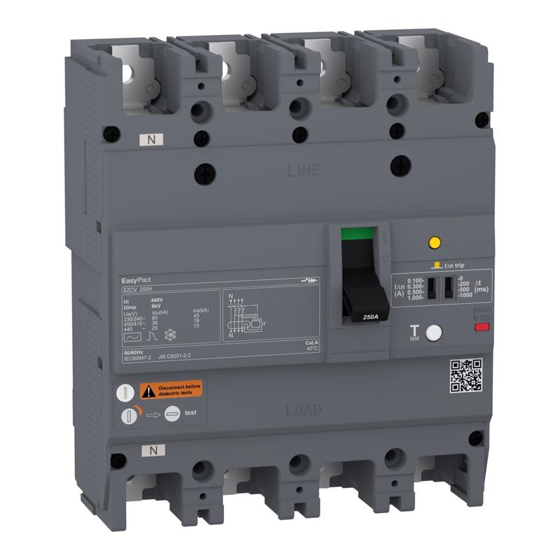 Schneider Electric circuit breaker Easypact EZCV250H - TMD - 100 A - 4 poles 3d, manufacturer catalog image