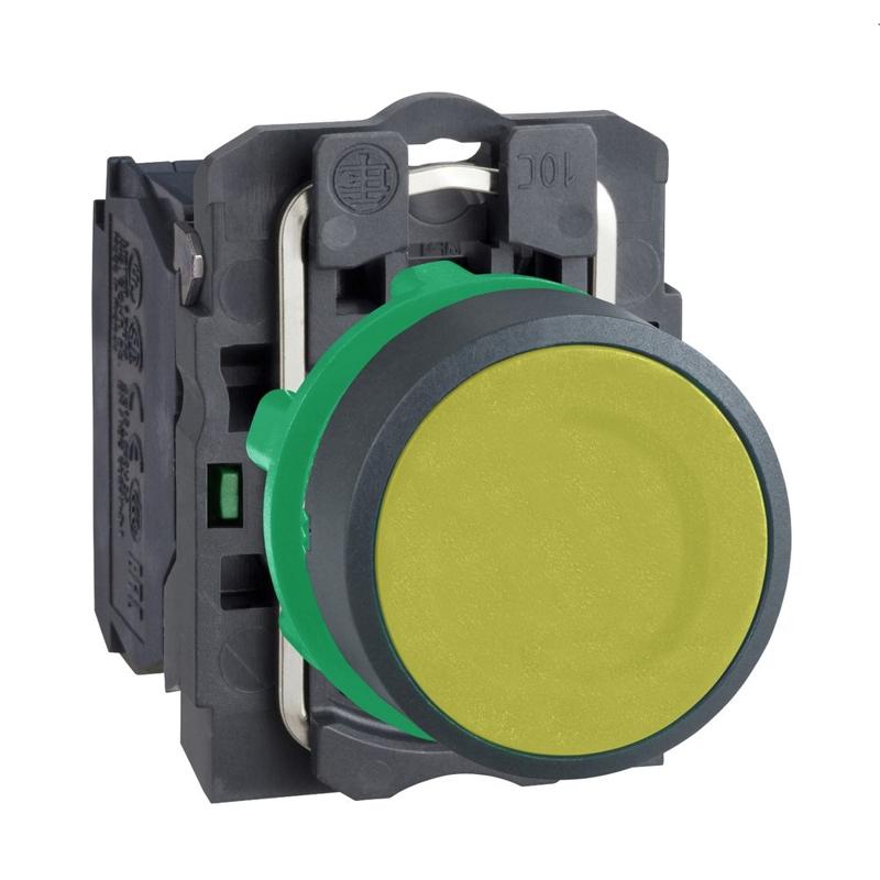 Schneider Electric Push button, plastic, flush, yellow, Ø22, spring return, unmarked, 1 NO, manufacturer catalog image