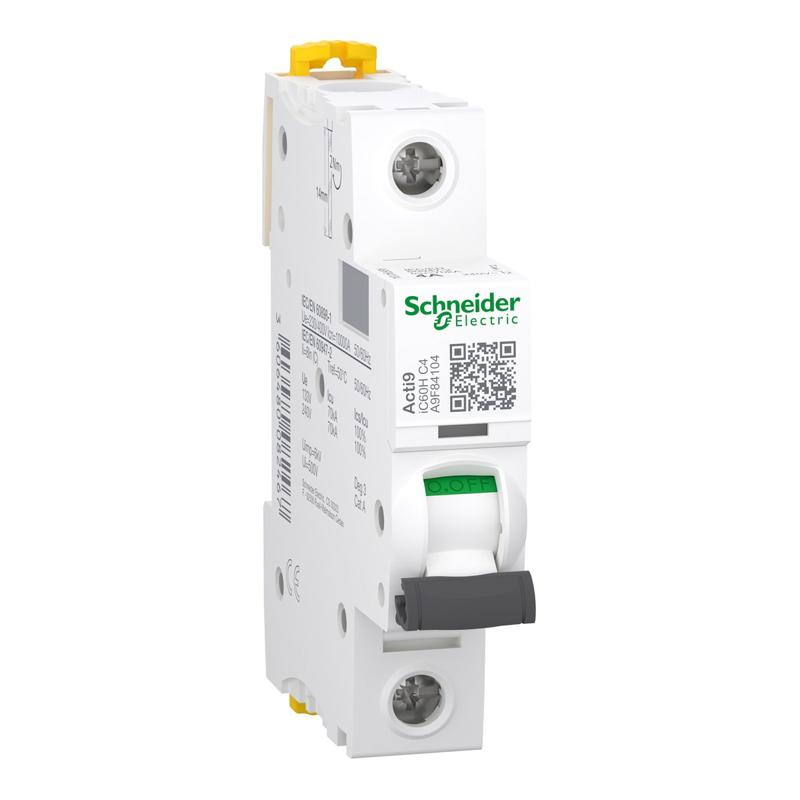 Schneider Electric Miniature circuit breaker (MCB), Acti9 iC60H, 1P, 4A, C curve, 10000A (IEC/EN 60898-1), 70kA (IEC/EN 60947-2), manufacturer catalog image