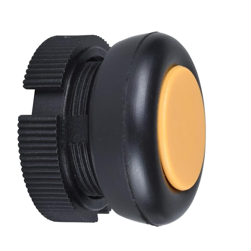 Schneider Electric Harmony XAC, Push button head, plastic, yellow, booted, spring return, manufacturer catalog image