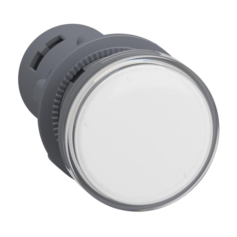 Schneider Electric round pilot light Ø 22 - white - integral LED - 220 V AC - screw clamp terminals, manufacturer catalog image