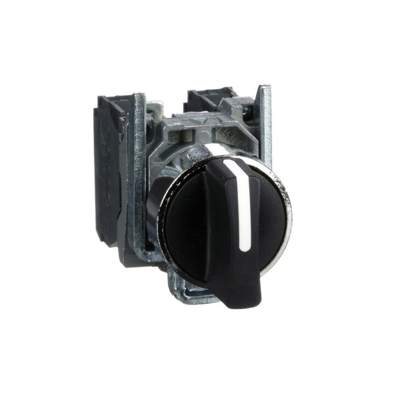 Schneider Electric Selector switch, metal, black, Ø22, 3 positions, spring spring return, 2 NO, manufacturer catalog image