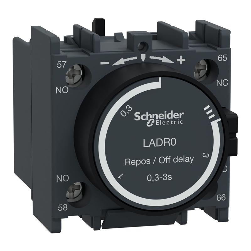 Schneider Electric TeSys D - time delay auxiliary contact block - 1 NO + 1 NC screw clamp terminals, manufacturer catalog image