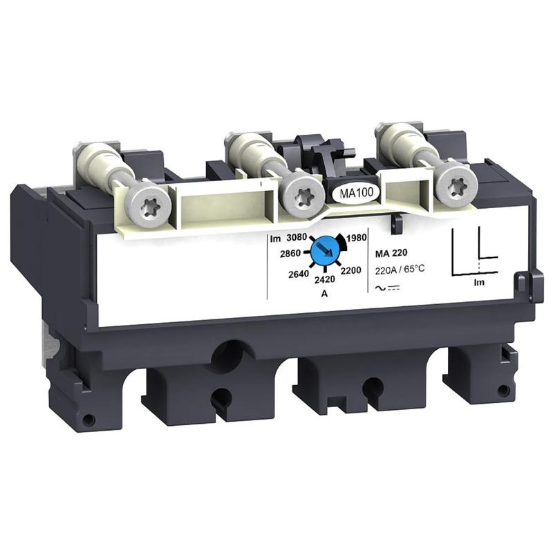 Schneider Electric trip unit MA2.5 for ComPact NSX 100 circuit breakers, magnetic, rating 2.5 A, 3 poles 3d, manufacturer catalog image
