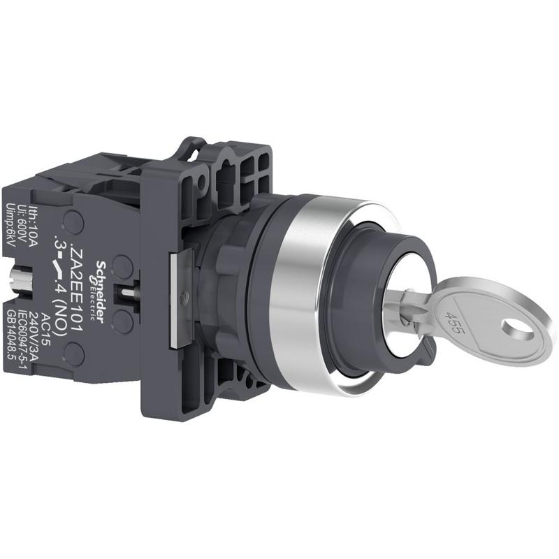 Schneider Electric key selector switch - Ø22 - 3 positions - stay put - 2NO, manufacturer catalog image