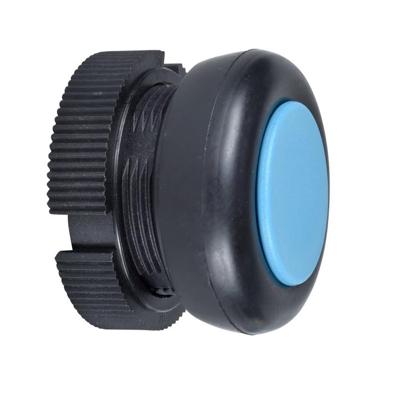 Schneider Electric Harmony XAC, Push button head, plastic, blue, booted, spring return, manufacturer catalog image