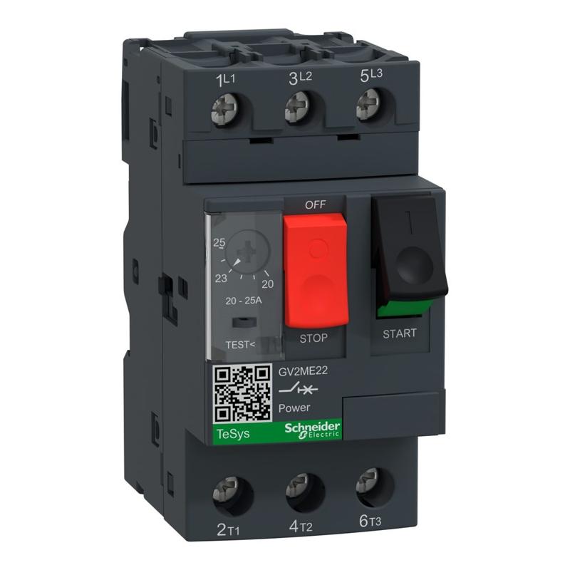 Schneider Electric Motor circuit breaker, TeSys GV2, 3P, 20-25 A, thermal magnetic, screw clamp terminals, manufacturer catalog image