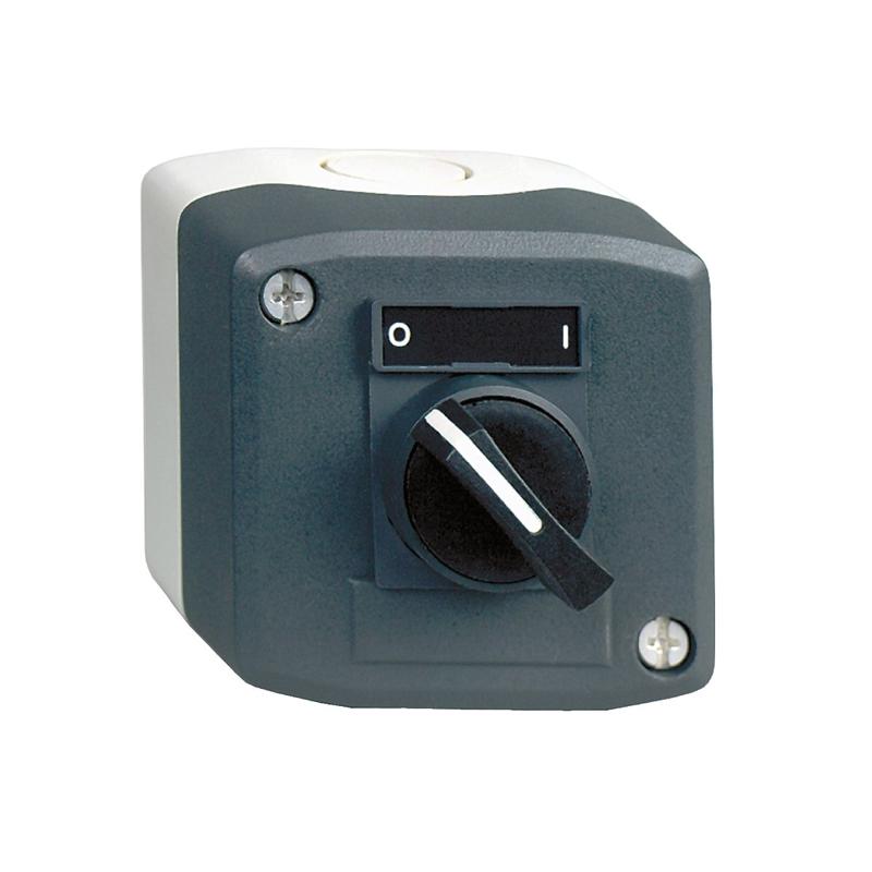 Schneider Electric Control station, plastic, dark grey lid, 1 selector switch, standard handle Ø22, 1 NO, manufacturer catalog image