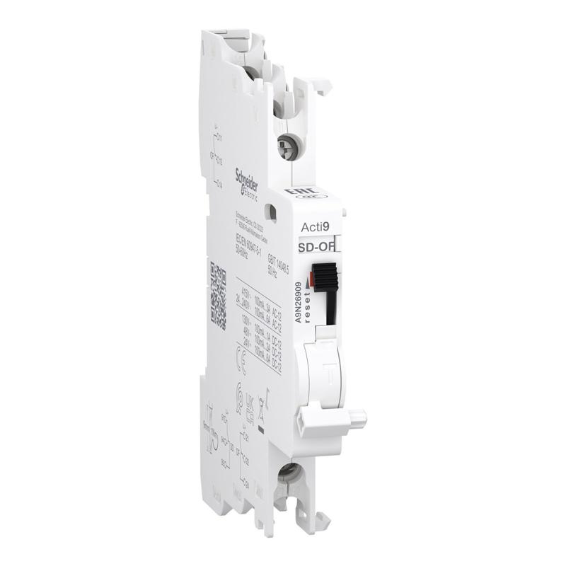 Schneider Electric Auxiliary contact, Acti9 A9N, OF/SD+OF, 2 C/O, 100mA to 6A, 24VAC to 415VAC, 24VDC to 130VDC, top and bottom connection, manufacturer catalog image