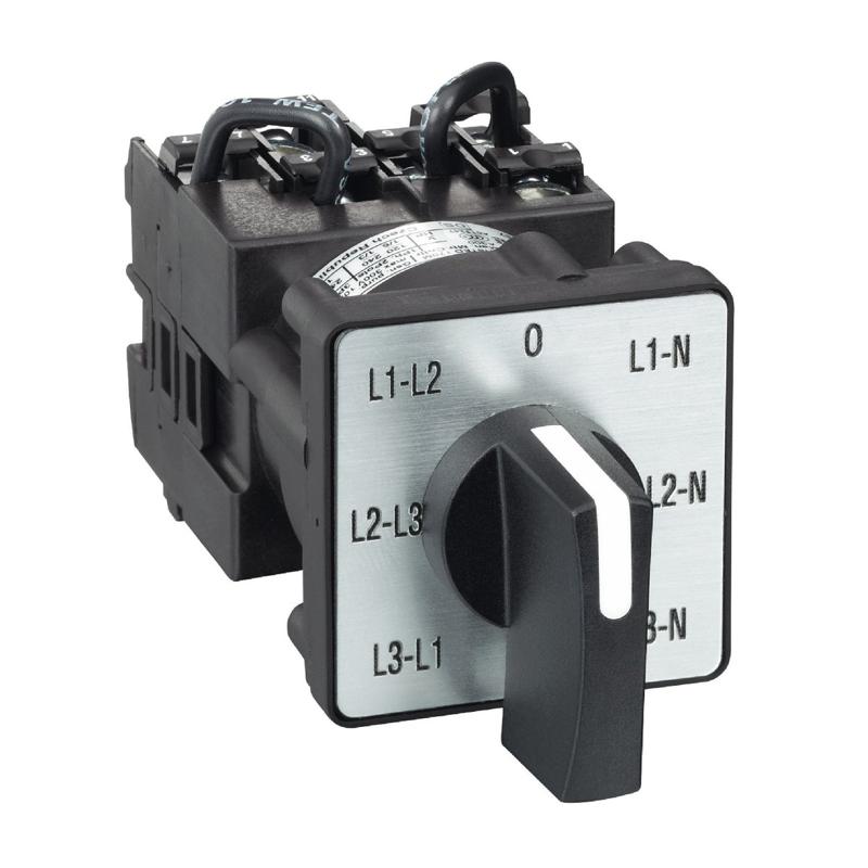 Schneider Electric Cam voltmeter switch, 3L and 3LN, 45°, 12 A, screw mounting, manufacturer catalog image