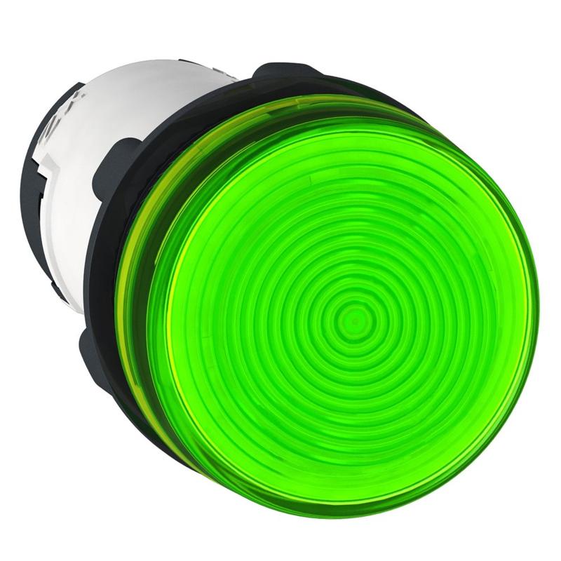 Schneider Electric Monolithic pilot light, plastic, green, Ø22, plain lens for BA9s bulb, <= 250 V, manufacturer catalog image