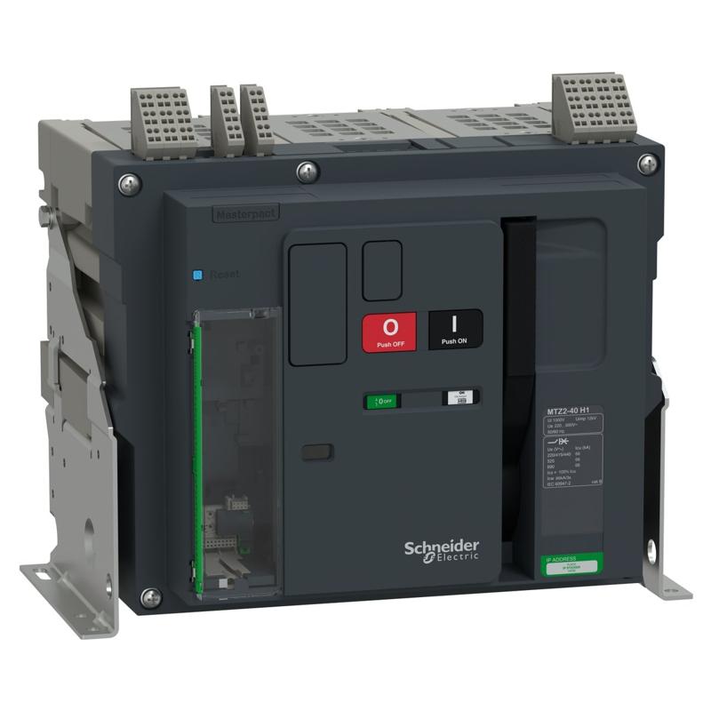 Schneider Electric Circuit breaker, MasterPacT MTZ2 40H1 fixed, 3P, 4000A, 66kA/440VAC, MicroLogic 2.0E Active, manually operated, horizontal connections, manufacturer catalog image