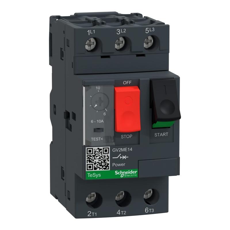 Schneider Electric Motor circuit breaker, TeSys GV2, 3P, 6-10 A, thermal magnetic, screw clamp terminals, manufacturer catalog image