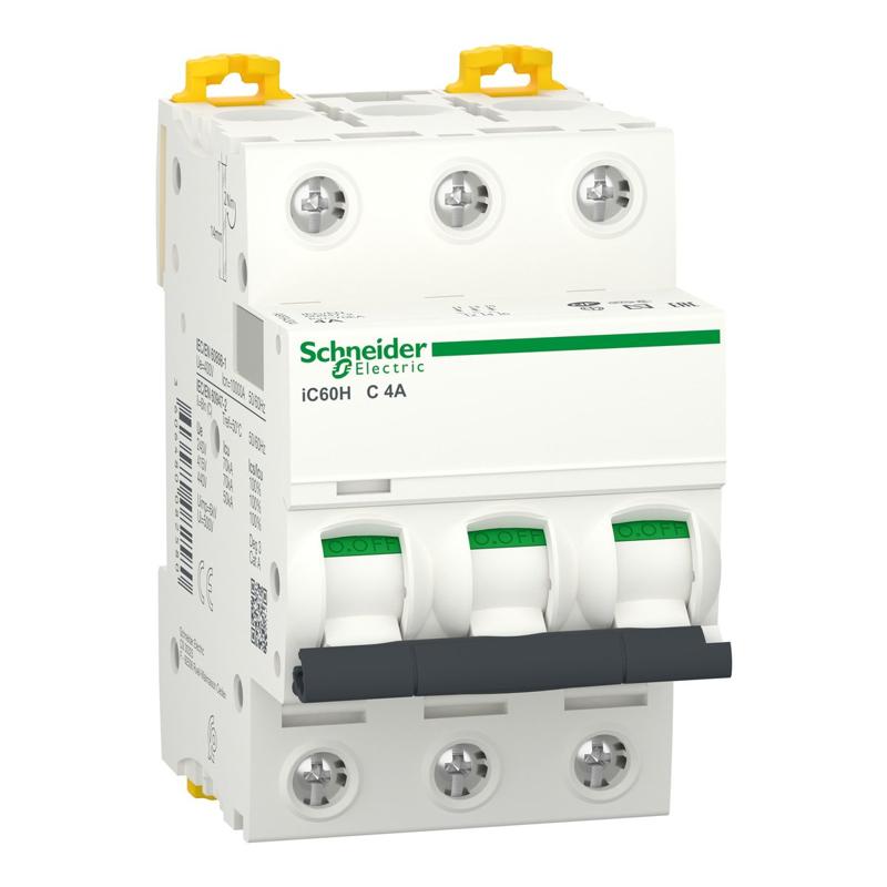 Schneider Electric Miniature circuit breaker (MCB), Acti9 iC60H, 3P, 4A, C curve, 10000A (IEC/EN 60898-1), 70kA (IEC/EN 60947-2), manufacturer catalog image