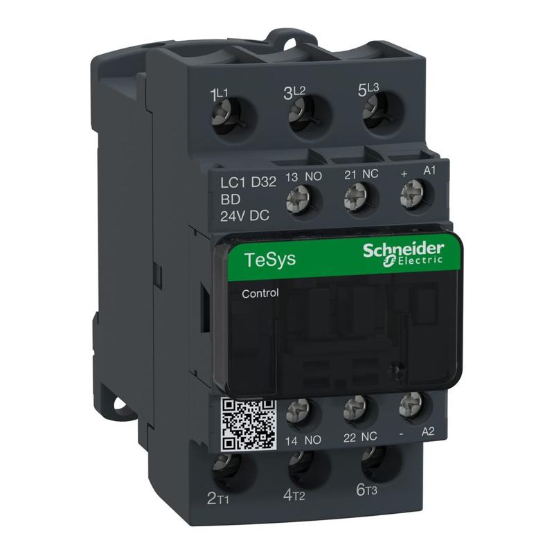 Schneider Electric LC1D32BD TeSys D contactor - 3P(3 NO) - AC-3 - <= 440 V 32 A - 24 V DC coil., manufacturer catalog image