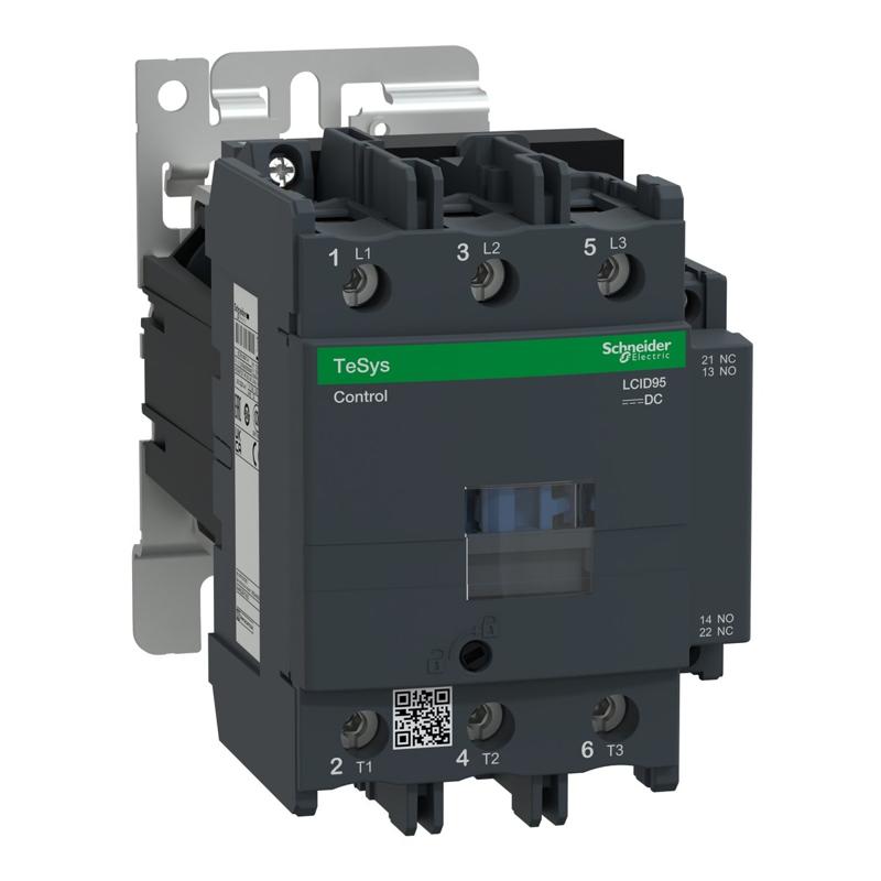 Schneider Electric TeSys D contactor - 3P(3 NO) - AC-3 - <= 440 V 95 A - 24 V DC standard coil, manufacturer catalog image