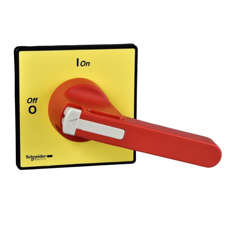 Schneider Electric Handles and front plates,TeSys Control,red handle,yellow front,1-3 padlocking,4 screws fixing,for V5/V6, manufacturer catalog image