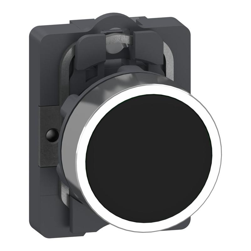 Schneider Electric Complete push button, Easy Harmony XA2, plastic head, 22mm, black, 1NO, spring return, unmarked, manufacturer catalog image