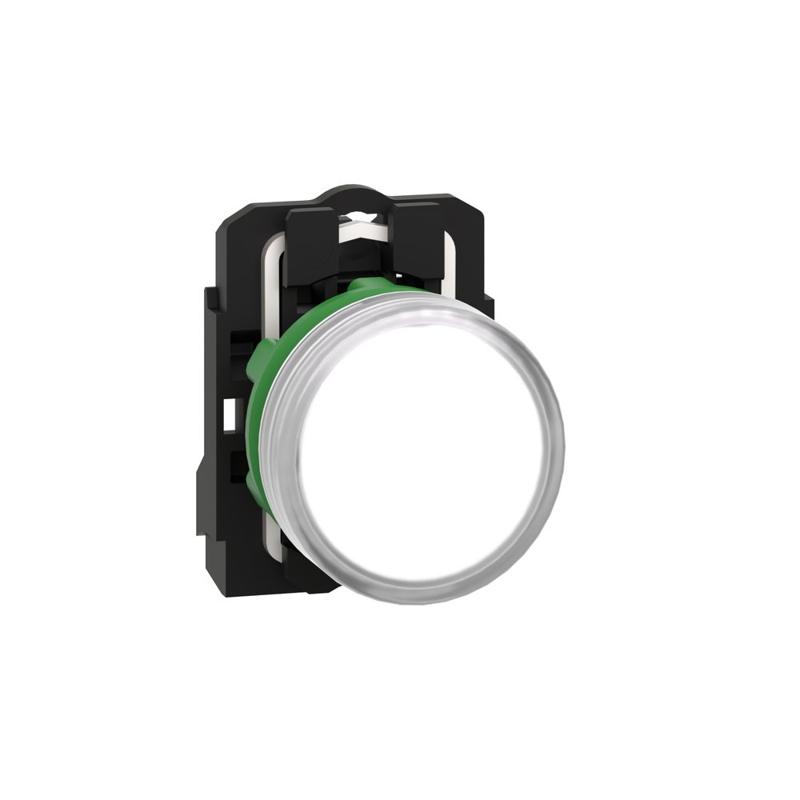 Schneider Electric Pilot light, plastic, white, Ø22, plain lens with integral LED, 24 V AC/DC, manufacturer catalog image