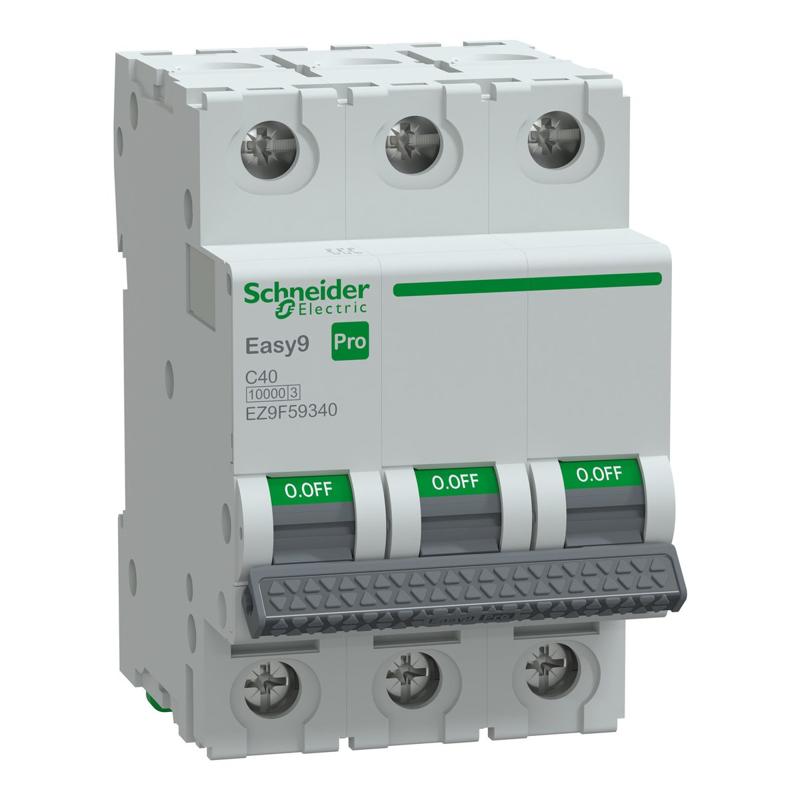 Schneider Electric Miniature Circuit Breaker(MCB), Easy9 Pro, 3P, 40A, C curve, 10000A(IEC/EN 60898-1), 10kA(IEC/EN 60947-2), manufacturer catalog image