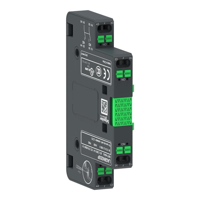Schneider Electric Auxiliary contact block,TeSys Giga contactor,2NO,lateral face side mounting,push-in terminals L1/R1, manufacturer catalog image
