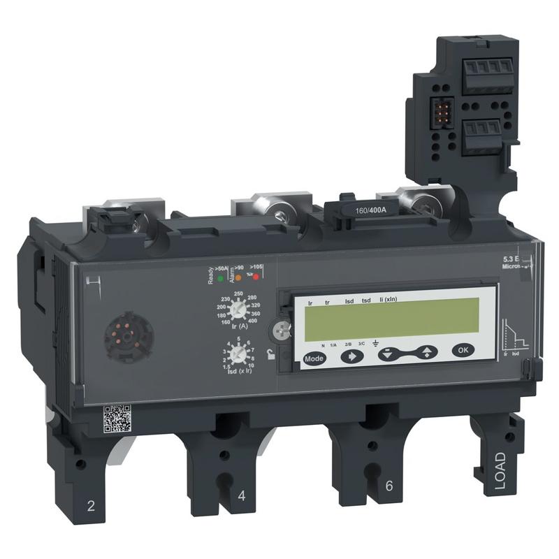 Schneider Electric Trip unit MicroLogic 5.3 E for ComPacT NSX 400/630 circuit breakers, electronic, rating 400A, 3 poles 3d, manufacturer catalog image