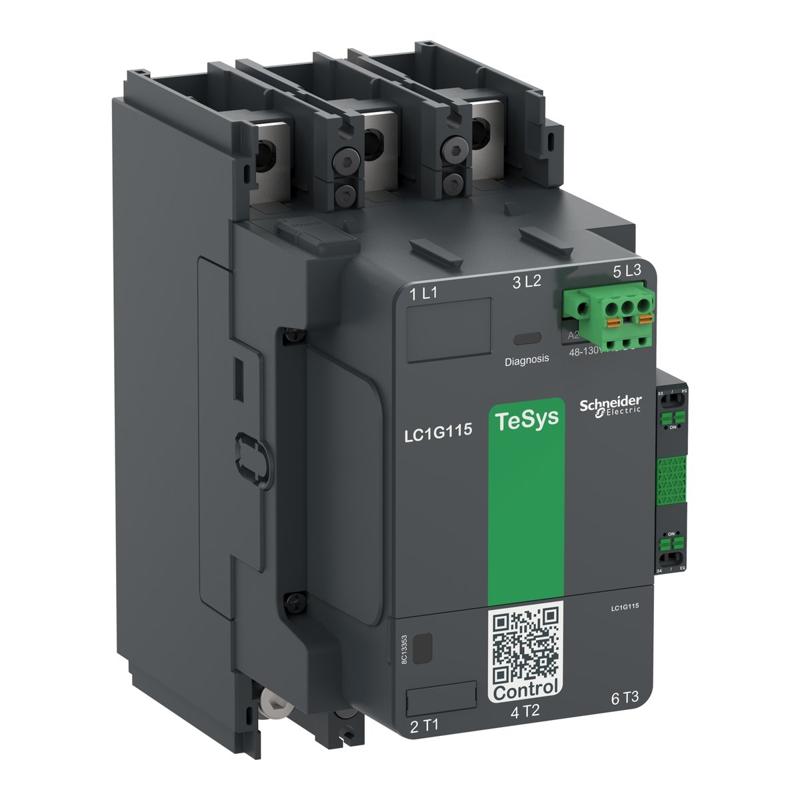 Schneider Electric High power contactor, TeSys Giga, 3 pole (3NO), AC-3 <=440V 185A, standard version, 100…250V wide band AC/DC coil, manufacturer catalog image
