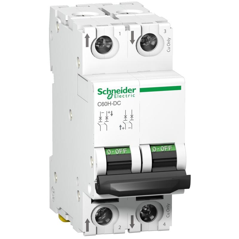 Schneider Electric miniature circuit breaker - C60H - 2 poles - 63 A - C curve, manufacturer catalog image