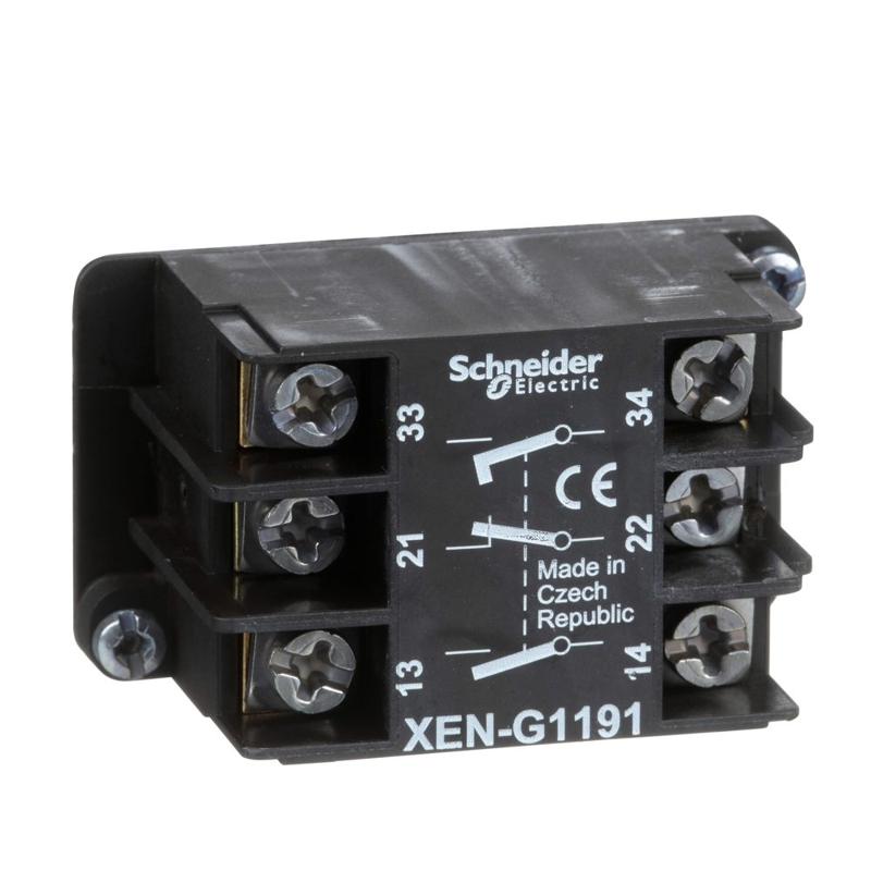 Schneider Electric Harmony XAC, Single contact block, spring return, 2-speed, spring return, front mounting, 2 NO + 1 NC, manufacturer catalog image