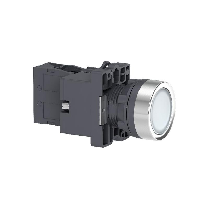 Schneider Electric white flush complete illum push-button - Ø22 - flush - 24V AC/DC - 1NO, manufacturer catalog image