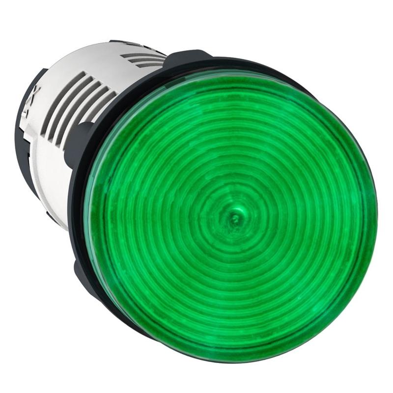 Schneider Electric Monolithic pilot light, plastic, green, Ø22, integral LED, 24 V AC/DC, manufacturer catalog image