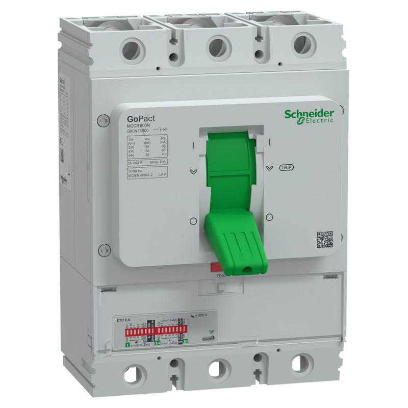 Schneider Electric GoPact MCCB 800 circuit breaker, 500 A at 40 °C, manufacturer catalog image