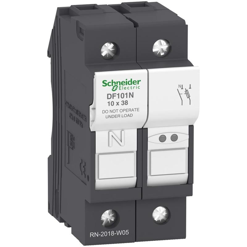 Schneider Electric Fuse carrier, TeSys DF, 1P+N, 32A, 690VAC, fuse size 10x38 mm, manufacturer catalog image