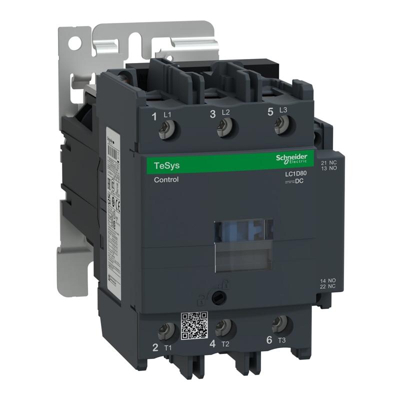 Schneider Electric TeSys D contactor - 3P(3 NO) - AC-3 - <= 440 V 80 A - 24 V DC standard coil, manufacturer catalog image