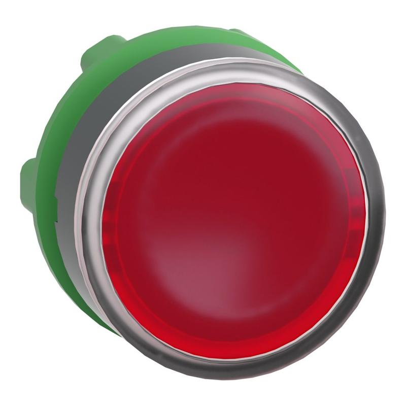 Schneider Electric red flush illuminated pushbutton head Ø22 spring return for integral LED, manufacturer catalog image