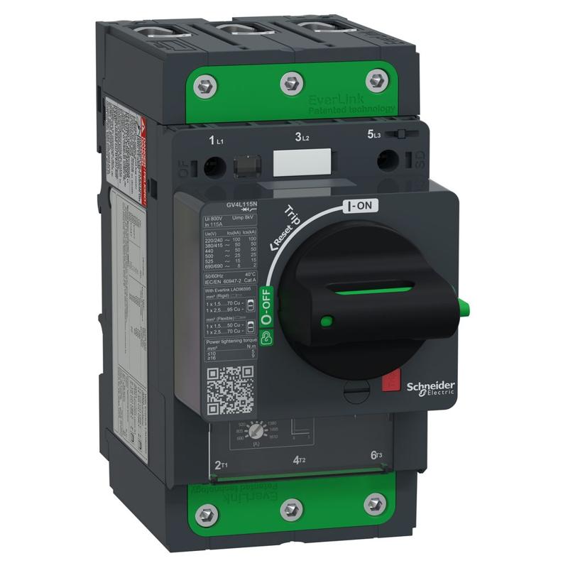 Schneider Electric Motor circuit breaker, TeSys GV4, 3P, 115 A, Icu 50 kA, magnetic, EverLink terminals, manufacturer catalog image