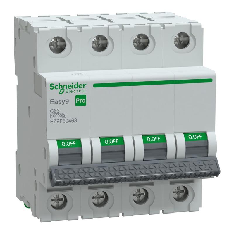 Schneider Electric Miniature Circuit Breaker(MCB), Easy9 Pro, 4P, 63A, C curve, 10000A(IEC/EN 60898-1), 10kA(IEC/EN 60947-2), manufacturer catalog image