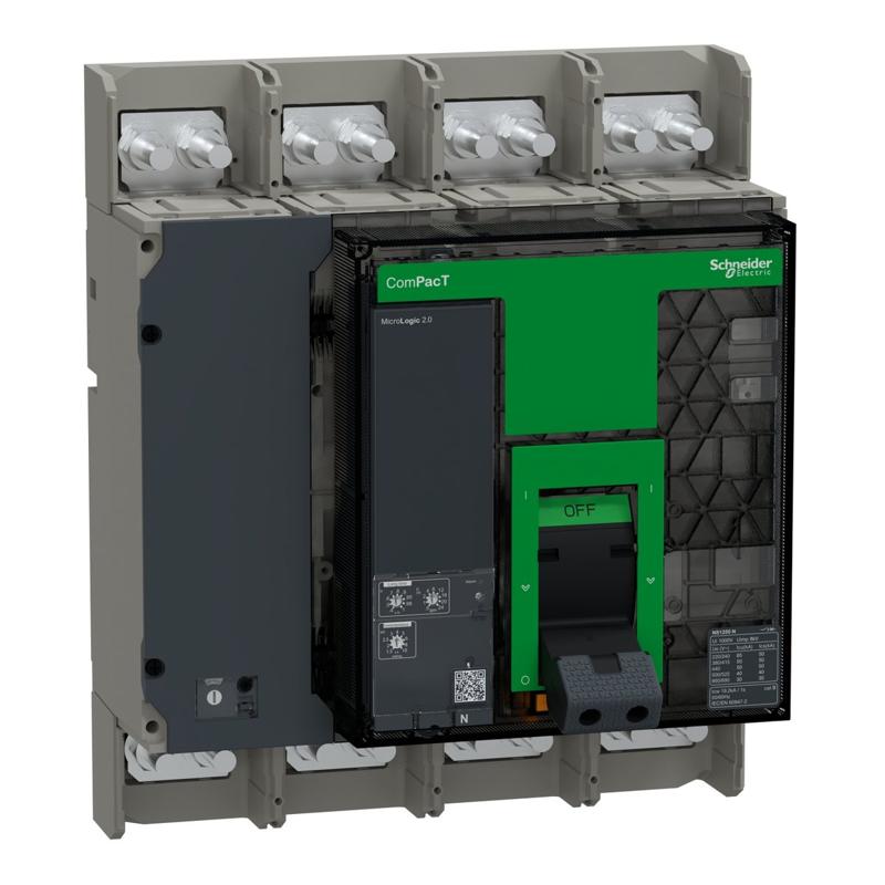 Schneider Electric Circuit breaker, ComPacT NS1250N, 50kA at 415VAC, 4P, fixed, manually operated, MicroLogic 2.0 control unit, 1250A, manufacturer catalog image