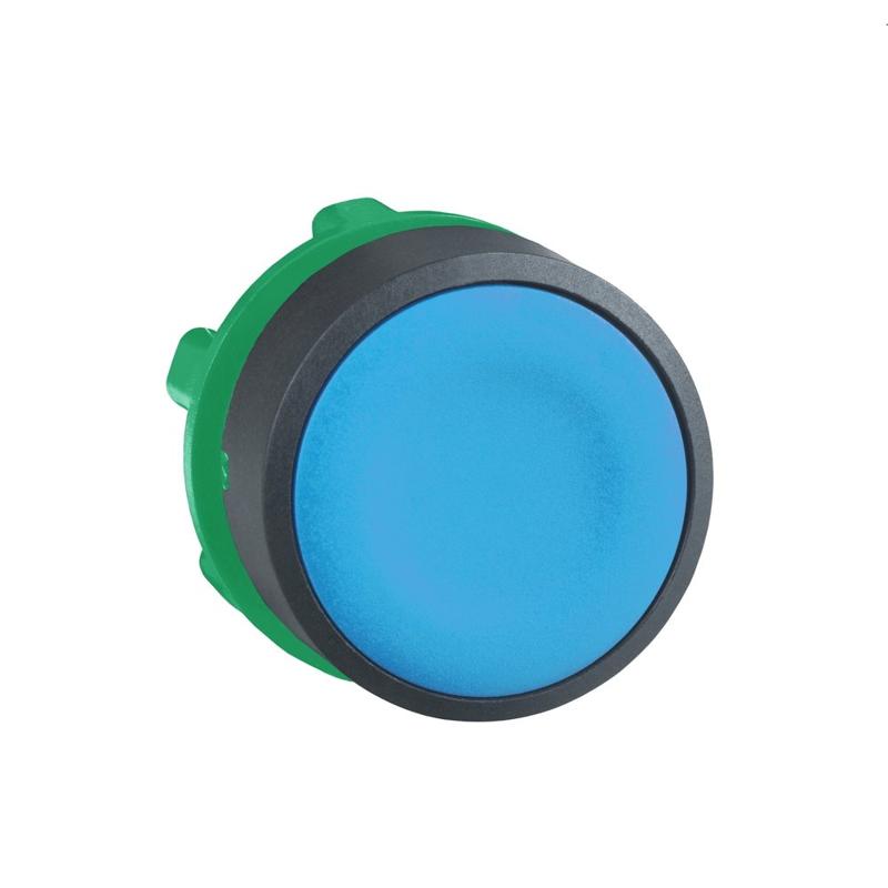 Schneider Electric blue flush pushbutton head Ø22 spring return unmarked, manufacturer catalog image