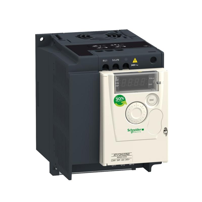 Schneider Electric variable speed drive, Altivar 12, 1.5kW, 2hp, 200 to 240V, 1 phase, with heat sink, manufacturer catalog image