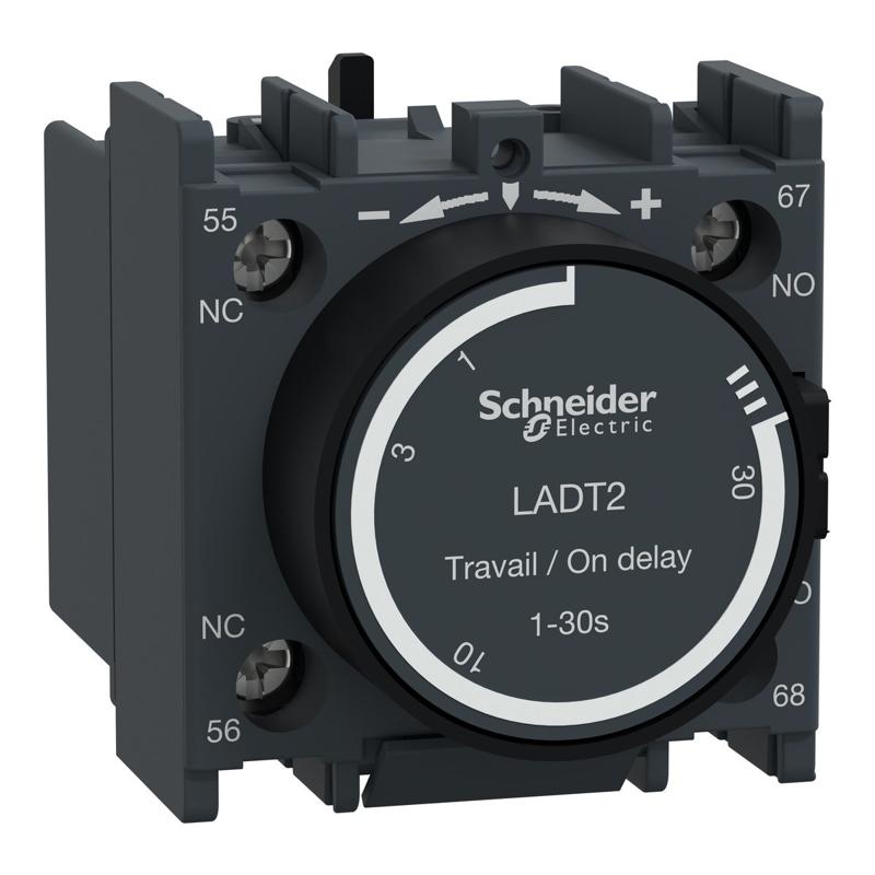 Schneider Electric TeSys D - time delay auxiliary contact block - 1 NO + 1 NC screw clamp terminals, manufacturer catalog image