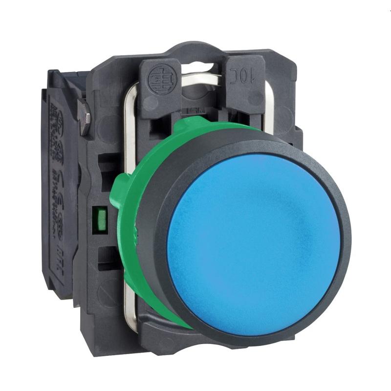 Schneider Electric Push button, plastic, flush, blue, Ø22, spring return, unmarked, 1 NO, manufacturer catalog image