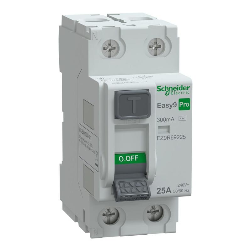 Schneider Electric Residual current circuit breaker(RCCB), Easy9 Pro, 2P, 25A, AC Type, 300mA, manufacturer catalog image